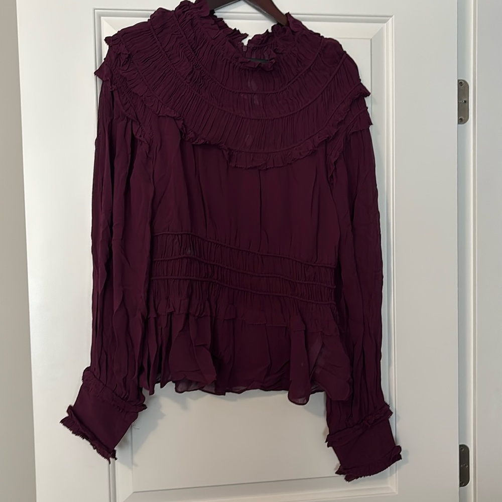 FARM Rio Deep Burgundy Ruffled Long-Sleeve Blouse